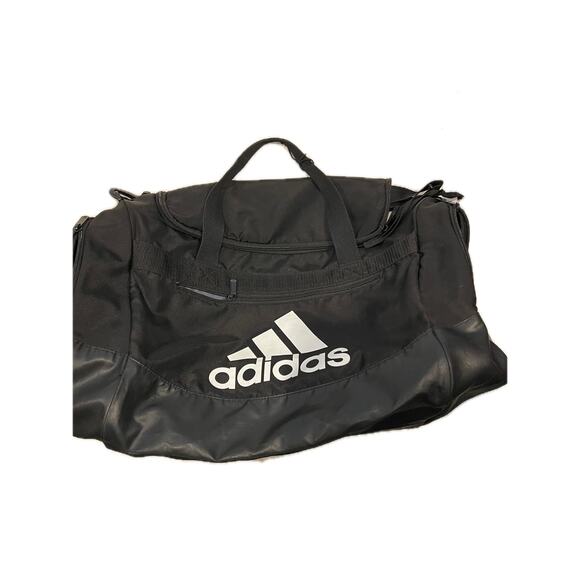 Adidas Faux Leather Medium 22"x10"x10" Black White Gym Bag - Picture 1 of 6